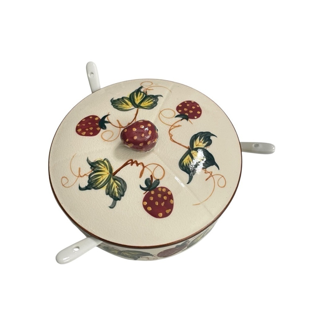 Vintage Fred Roberts Strawberry Preserves Jam Marmalade Divided Dish with Spoons - Picture 4 of 14